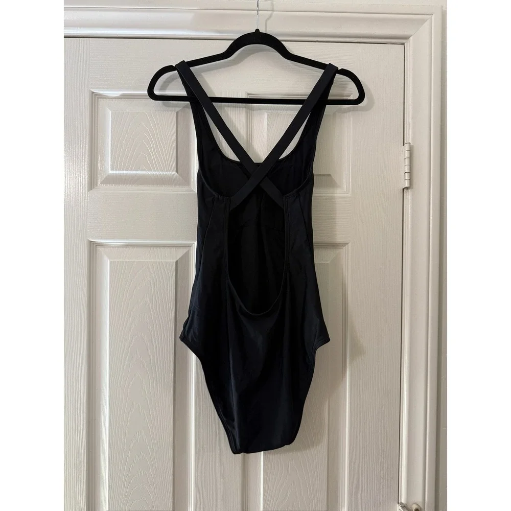 quince italian cross-back one-piece bathing suit in black, women size medium